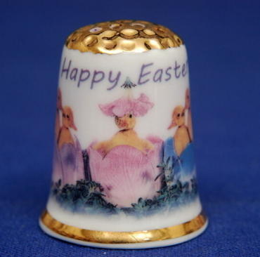 Happy-Easter-From-The-Chicks-Gold-Top-China-Thimble-B150-161641877221
